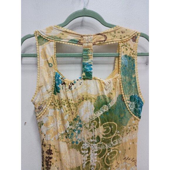 American Rag Cie Womens Y2k Tank Top Size Medium Yellow Green Floral BOHO Beach - Picture 6 of 7
